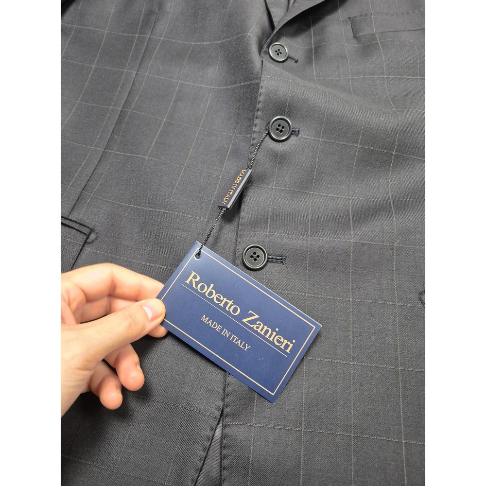 Roberto Zanieri Suit Mens 44R Blue Wool Super 140s Check 2 Piece 38x36 Italy NWT - Picture 3 of 16